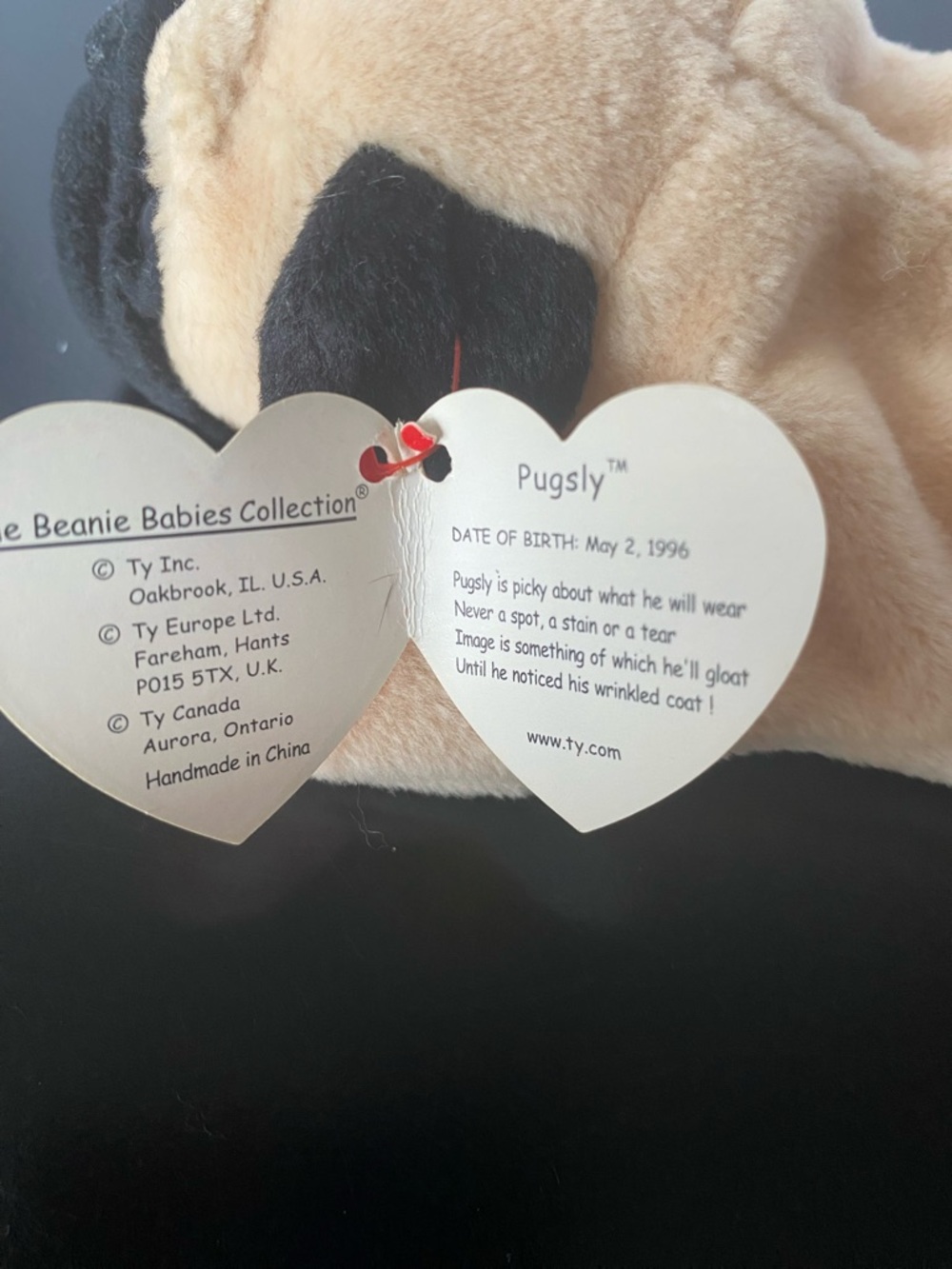 Ty Pugsly Plush Pug - Tan and Black Beanie Baby
